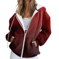 thumbnail image 2 of Women's Gradient Color Zipper Hoodie, Half Zip Stand Collar Pullover with Pocket, Oversized Casual Long Sleeve Sweatshirt for Streetwear, Daily Wear and Outdoor Activities Red S, 2 of 7