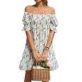 thumbnail image 1 of Xuanfei Women Floral Print Off Shoulder Square Neck Smokced Ruffle Tiered MIni Dress, 1 of 7