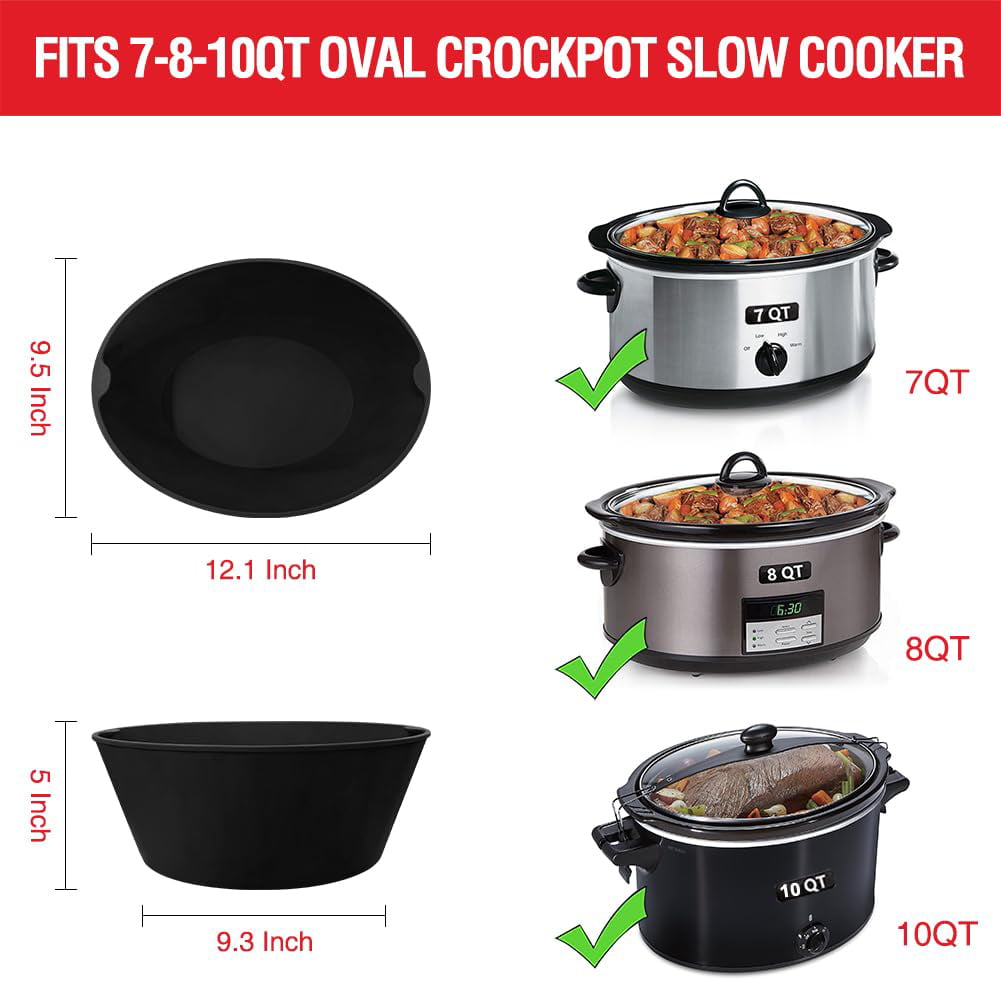 RNAB0C613ZM9F soleader slow cooker liners, silicone crockpot liner reusable  for 7-8 quart oval slow cooker, crock pot liners silicone fits