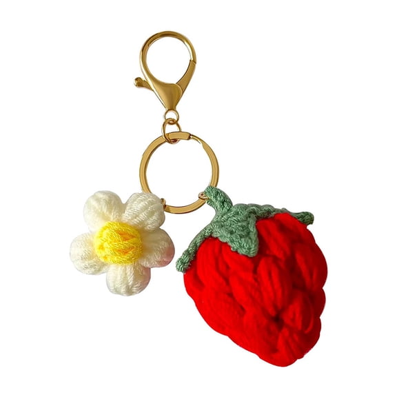 Januofit Keychain Handmade Weaving Cute Strawberry Flower Keychains Gift for Car keys Bag Wallet Purse Women Girls