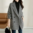 thumbnail image 3 of BAETEUY Women Lapel Jacket Houndstooth Tweed Blazer Coat Vintage Long, 3 of 7