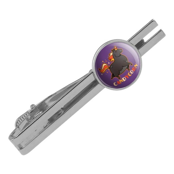 Candycorn Candy Corn Unicorn Halloween Round Tie Bar Clip Clasp Tack Silver Color Plated