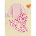 thumbnail image 4 of Suealasg 2PCS Toddler Baby Girl Valentine's Day Outfits Long Sleeve Sweatshirt Pullover Tops+ Heart Print Flare Pants 6M 12M 18M 24M 3T 4T Kids Girls Fall Pants Set, 4 of 9