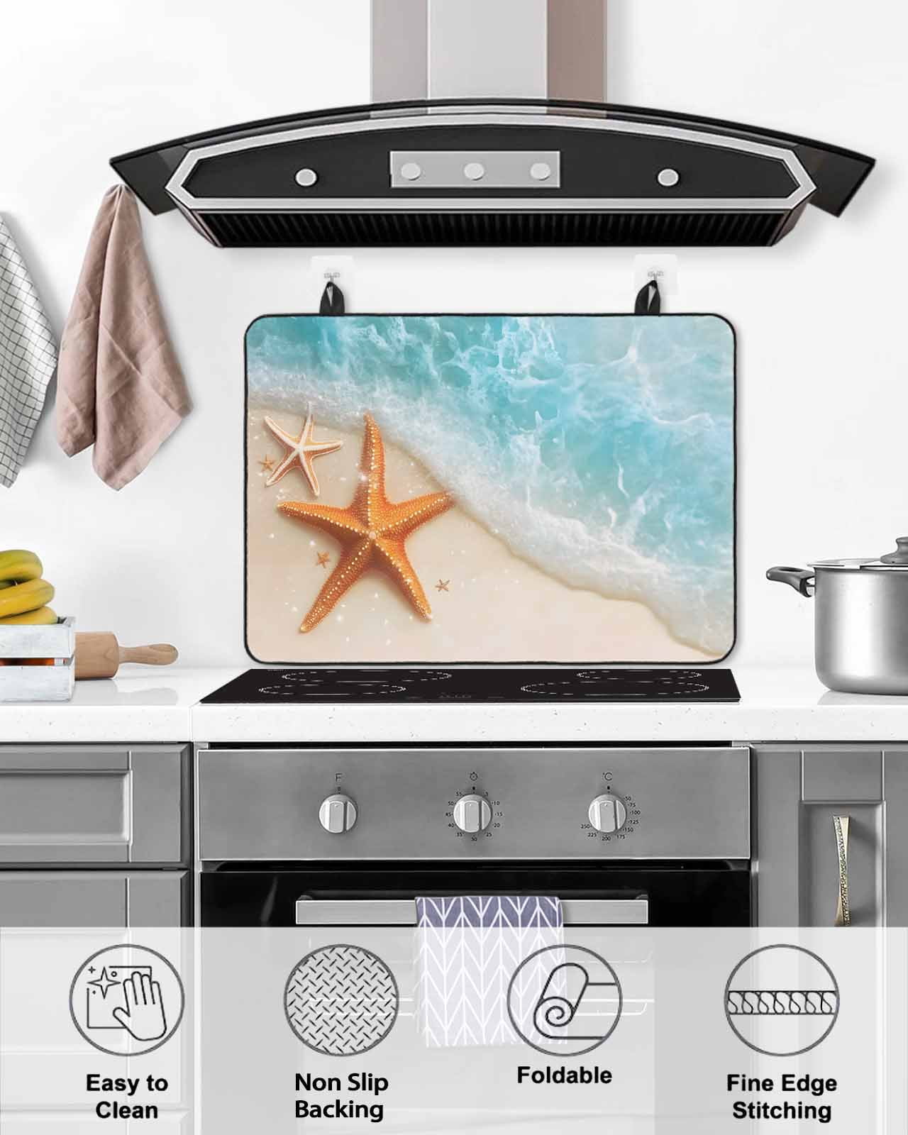 nqOlkjepod Large Induction Cooktop Protector Mat 24"x21", Coastal Starfish Stove Top Covers for Electric Stove, Simple Summer Nautical Ocean Beach Stove Burner Cover Mats, Glass Top Stove Cover
