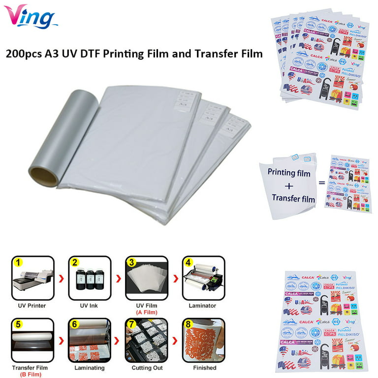 VING UV DTF Transfer Film A3 DTF Film 200 Sheets, PET Heat