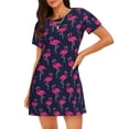 thumbnail image 4 of Salouo Cute Flamingo Print Short Sleeve Sleepshirt for Womens Comfy Nightgown Scoopneck Cute Nightdress Ruffle -Small, 4 of 7