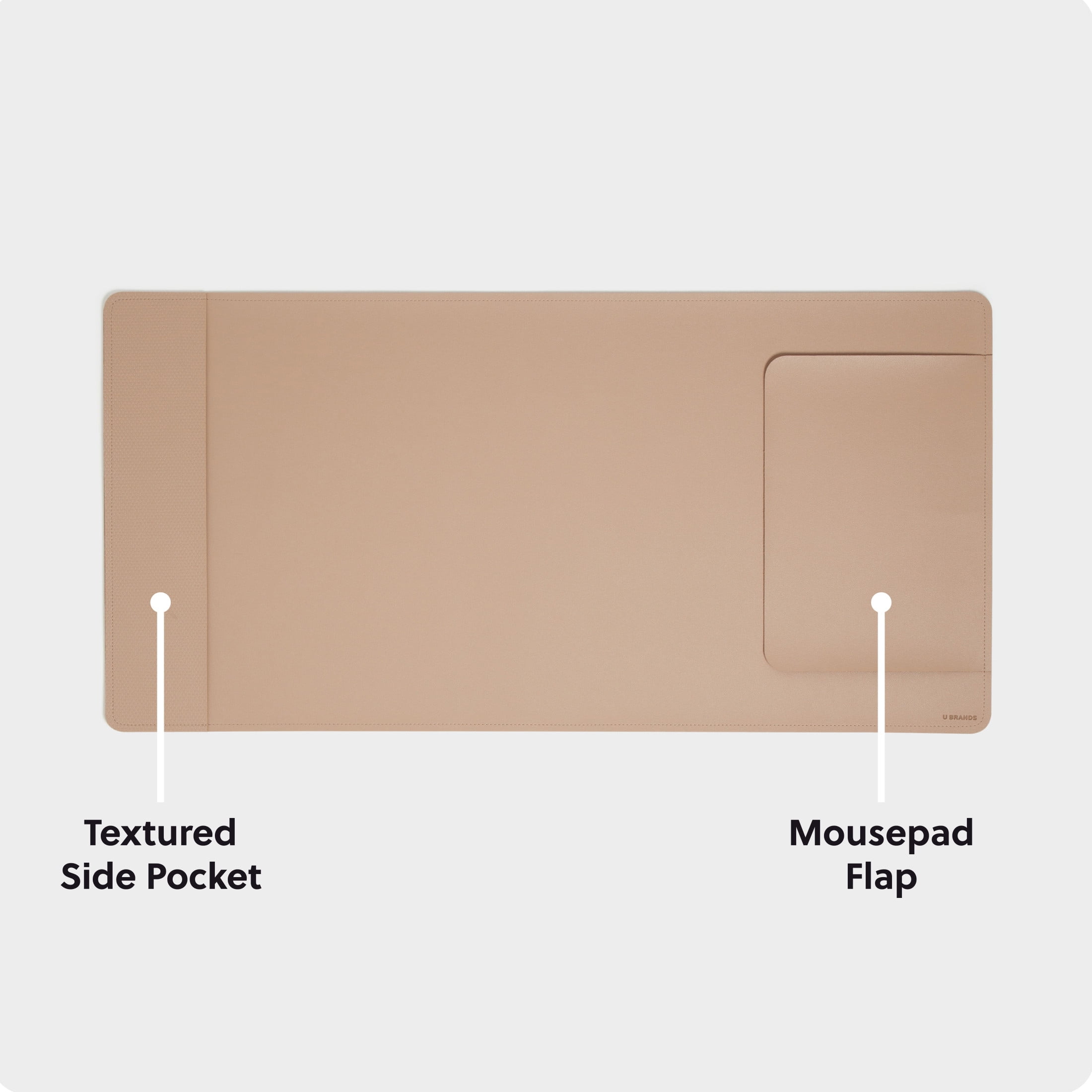 U Brands Desk Pad, Vegan Leather, Non-Slip Backing, 31.5 x 15.7 in., Iced Latte