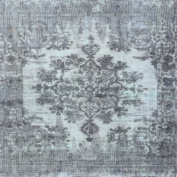Ahgly Company Indoor Square Traditional Light Steel Blue Persian Area Rugs, 8' Square