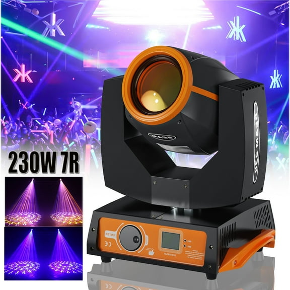 1-Pack 230W Moving Head Beam Light, 17 Gobos & 14 Colors, 8 Prism, Strobe Effect, DMX512 Stage Lighting for DJ/Club/Party