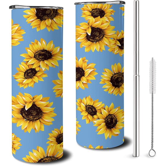 Sunflower Skinny Tumbler with Straw and Lid 20 oz Double Wall Stainless Steel Vacuum Insulated Coffee Wine Tea Travel Mug Gifts for Women