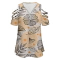 thumbnail image 4 of Boho Flower Leaf French Womens Summer V Neck Zipper Top Short Sleeve T Shirt Off Shoulder Top Casual Classy Loose Shirts, 4 of 7