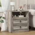 thumbnail image 3 of Winkalon 2 Drawers Farmhouse Nightstand Set of 2 with Charging Station, Rustic Bedside Tbale with Drawers for Bedroom, Vintage End Table with Open Shelf for Bedroom Living Room, Grey, 3 of 8