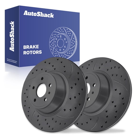 AutoShack Rear Brake Rotors for Ford & Lincoln, Fusion 2013-2020 MKZ 2013-2016, AWD FWD L4 1.5L 1.6L 2.0L 2.5L - Coated Drilled & Slotted - Black Matte Finish - BlackShield - 11.88" (301.7 mm), 5-Lug