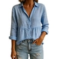 thumbnail image 3 of ClodeEU Women's V Neck Long Sleeve Peplum Blouse,Casual Solid Color Ruffle Hem Top B-Green,Women's Plus S, 3 of 7