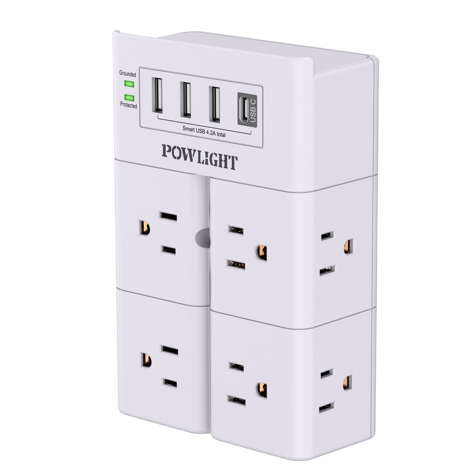 Powlight 8-Outlet Wall-Mount Surge Protector with USB Charging