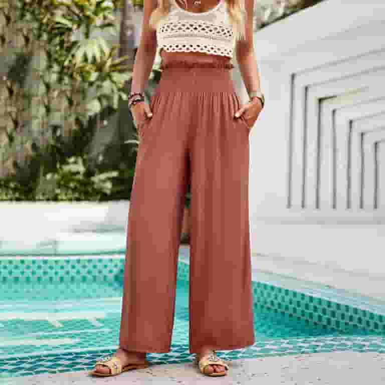 【MODERNIF】Summer Nylon Wide Pants Midsumdr Wide Leg Pants Woman 2025 Casual Fashion Elastic