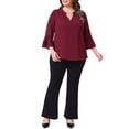 thumbnail image 2 of Agnes Orinda Plus Size Tops for Women Dressy 3/4 Bell Sleeve Blouses Double Layered Chiffon Work Tunic Shirts 1X Burgundy, 2 of 6