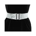 thumbnail image 4 of INSPIRE CHIC Women's Shimmer Stretchy Waist Belts Interlock Buckles Sequins Decor Wide Elastic Belts 2 PCS Silver, 4 of 6