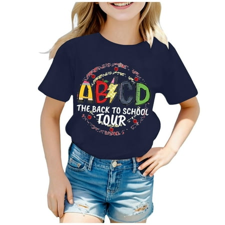

MQLKF Kids Back To School Graphic Short Sleeve Round Neck Tee Bright & Comfortable For Boys & Girls 11 Soft Fashionable Casual Beautiful Kids Tops