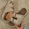 thumbnail image 5 of Footbed Sandals for Women Double Strap Sandals with Suede Footbed Slip On Comfortable Walking Shoes, 5 of 7