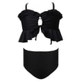 thumbnail image 6 of Scyoekwg 2-Piece Swimsuit Everyday Slim Beach Bikini Hollow Out Ruffle Bikini Tops High-Waist Swimming Trunks Outfits Vacation Solid Color Black, 9-10 Years, 6 of 7