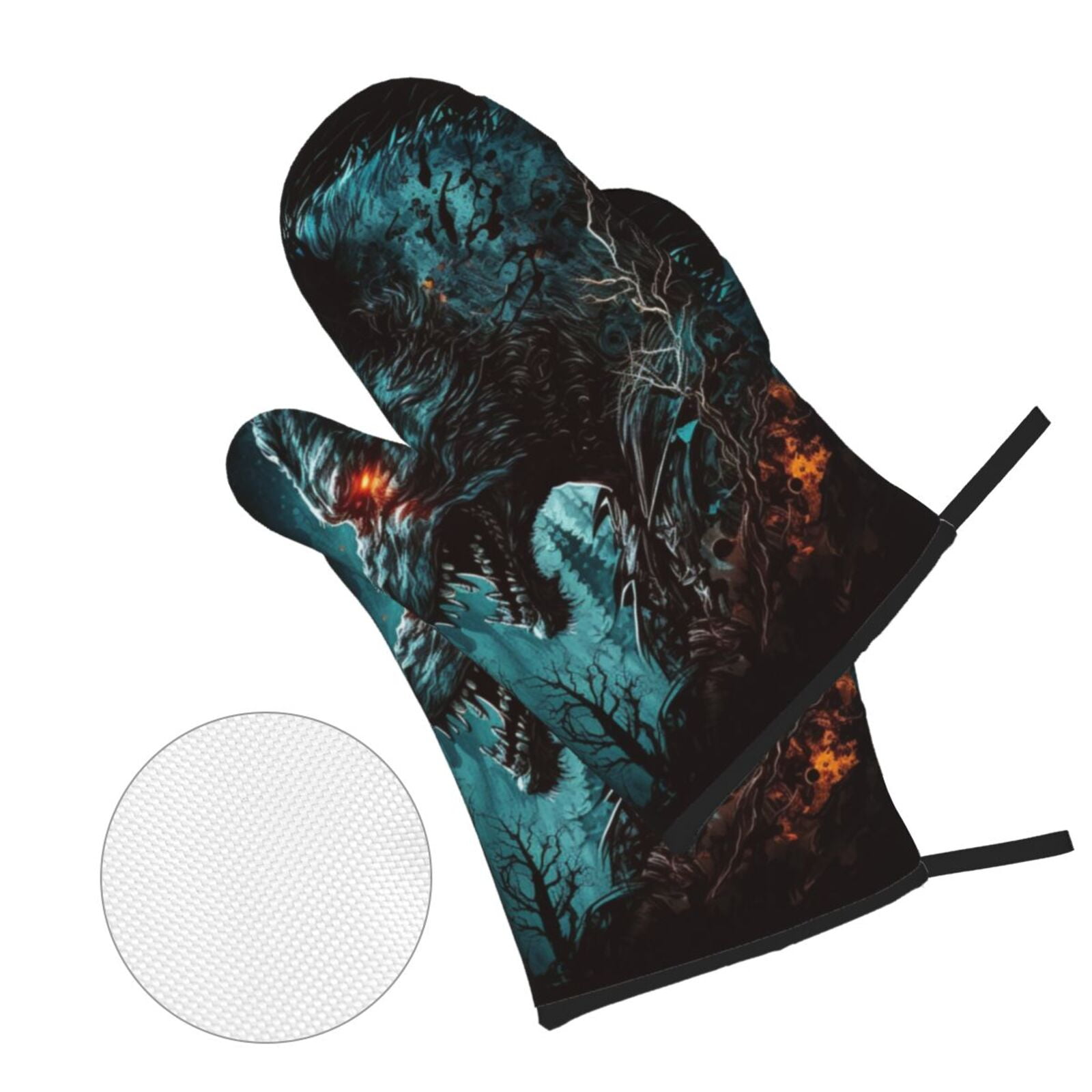 Werewolf Howling Night Cool Wolf 4Pcs Oven Mitts and Pot Holders Sets Oven Kitchen Gloves Hot Pads for Cooking BBQ Baking Grilling