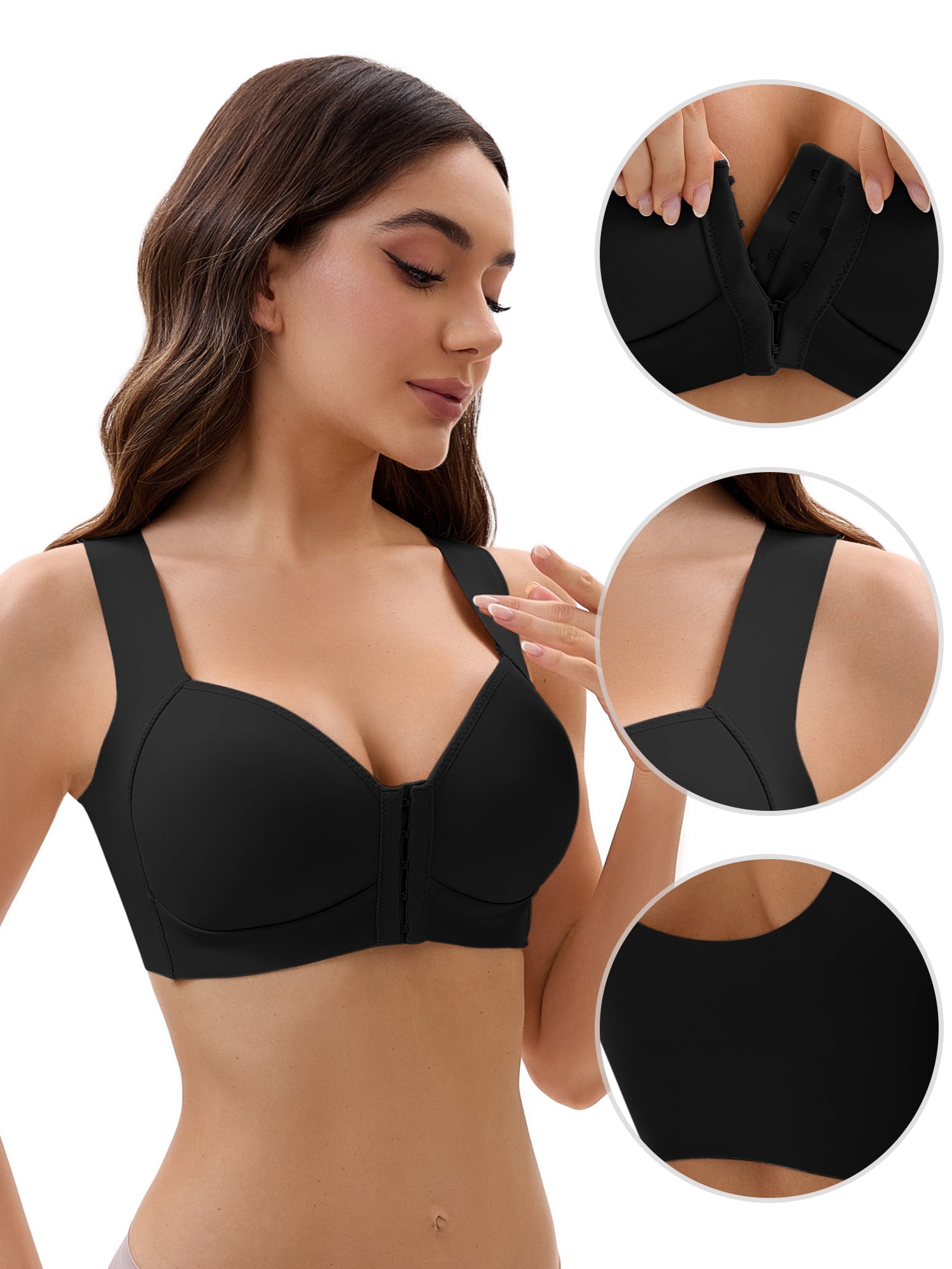 Unique Bargains Women's Front Closure Push Up Wirefree Tank Bras D 44 Black