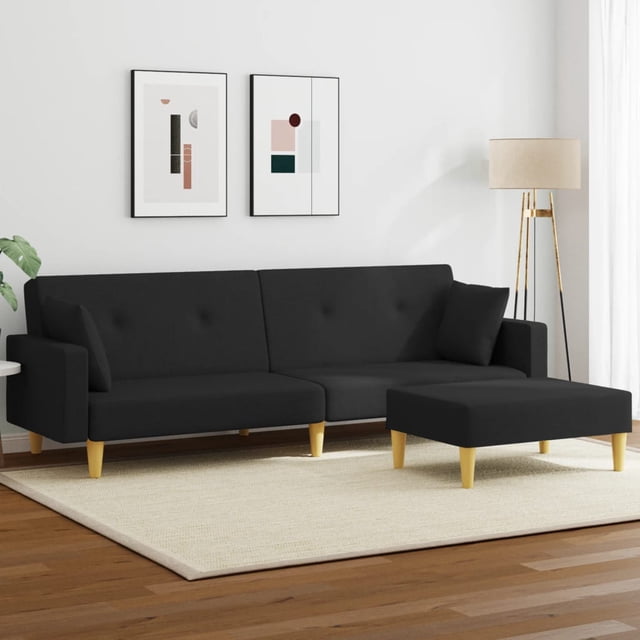 vidaXL Canapé-Lit 2 Places avec Pouf en Tissu Noir