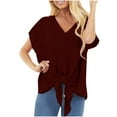 thumbnail image 1 of Pompotops Femmes Solide Col V Manches Courtes Lâches T-Shirt Blouse Tops, 1 of 9