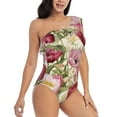 thumbnail image 3 of Gukieu Tulips Flowers Print One-shoulder Ruffled One-piece Swimsuit with Removable Chest Pads and Tummy-control Swimsuit for Women-Small, 3 of 6