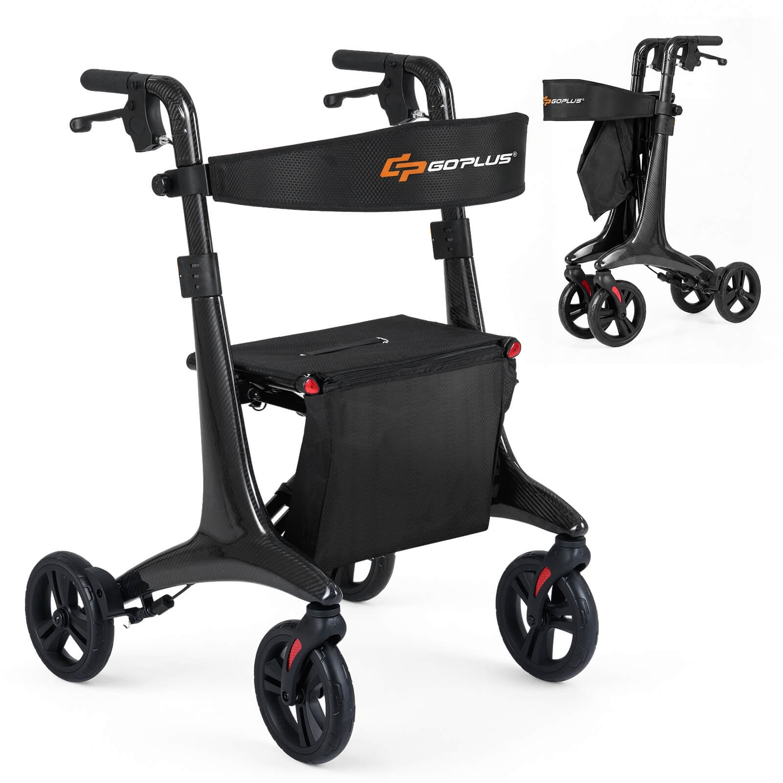Goplus Foldable Rollator Walker for Seniors, Ultralight Rolling Walker with Seat 8” Wheels