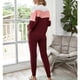 thumbnail image 4 of Conjunto de pijama informal para mujer, camiseta de punto de manga larga roja y pantalones con lazo en la cintura, talla S, color en contraste, 4 of 6