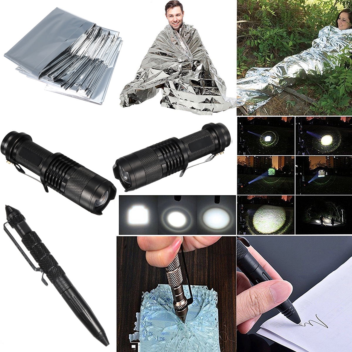 12 in 1 SOS Emergency Camping Survival Equipment Kit Outdoor Tactical Gea