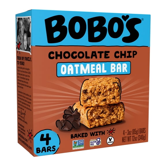Bobo's Oat Bars, Chocolate Chip, 4 Pack of 3 oz bars