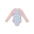 thumbnail image 4 of TiaoBug Kids Girls One Piece Hawaii Palm Trees Swimsuit Long Sleeve Rash Guard Swim Shirt Swimwear Bathing Suit, 4 of 7