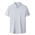 thumbnail image 3 of MIXUE Mens Casual Button Down Shirts Summer Ice Silk Solid Color Lapel Short Sleeve Business Tops Outwear,White,L, 3 of 5