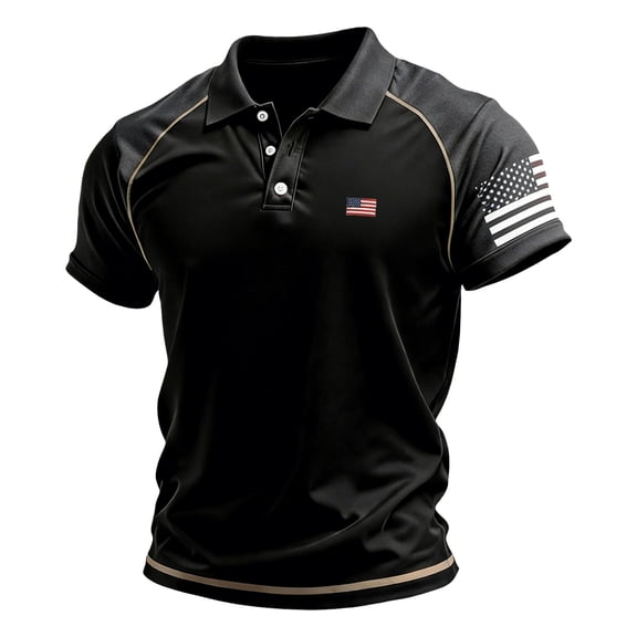 GrmtClth American Flag Polo Shirt for Men Independence Day Collared Shirts Outdoor Tops Color Block Button Up Short Sleeve Fashion Golf Polos Dark Gray 2XL
