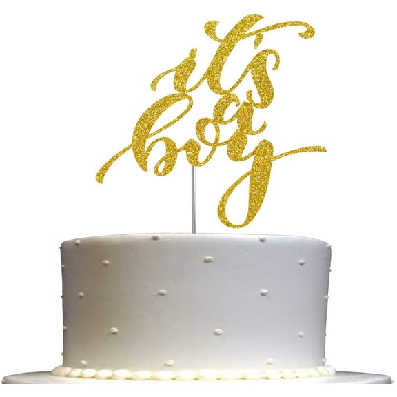 It’s a Boy Cake Topper Gold Glitter, Baby Shower Party Decoration, Sturdy Doubled Sided Glitter, Acrylic Stick