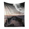 thumbnail image 1 of Space Soft Flannel Fleece Blanket, Moon Fantasy Planet Beach with Old Pier with Sea Waves Fiction Eclipse Sky Landscape, Cozy Plush for Indoor and Outdoor Use, 60" x 80", Pink Blue, by Ambesonne, 1 of 6