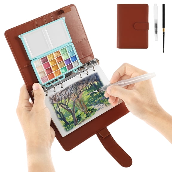 Threns Travel Watercolor Set, Portable Watercolors Paints Kit with 24 Vibrant Colors, Cotton Sketchbook, Multifunctional Travel Painting Supplies for Beginners, Artists to Create Anywhere