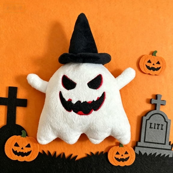 Mini Halloween Ghost Plush Toy, Spooky Soft Stuffed Ghost Animal, Cute Spooky Plushie for Halloween Party Favors, Goodie Bag Fillers, Holiday Home Decor and Themed Party Supplies, Black Witch Hat