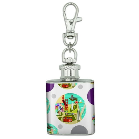 San Francisco Golden Gate Bridge Bay Pier 39 Stainless Steel 1oz Mini Flask Key Chain