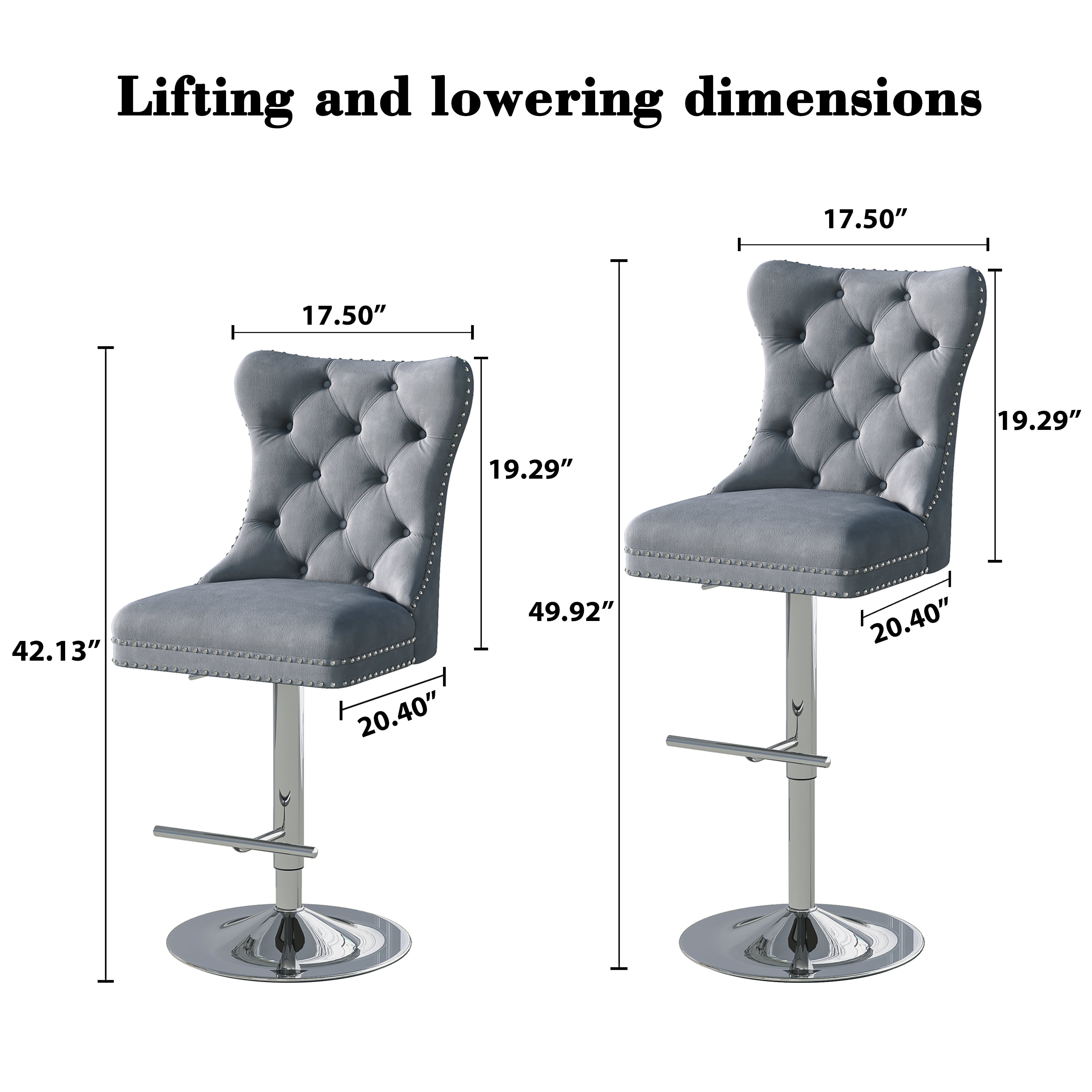 Modern Velvet Bar Stools Set of 4 Adjustable Swivel Counter Height Chairs with Upholstered Back and Nailhead Trim for Home Pub Kitchen Island