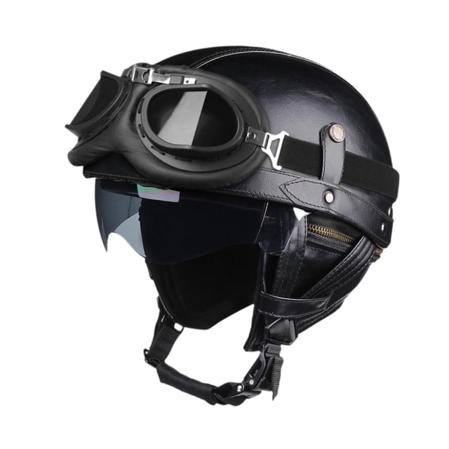 Casco de motociclismo de media carcasa, retro, portátil, elegante, creativo y práctico. M negro