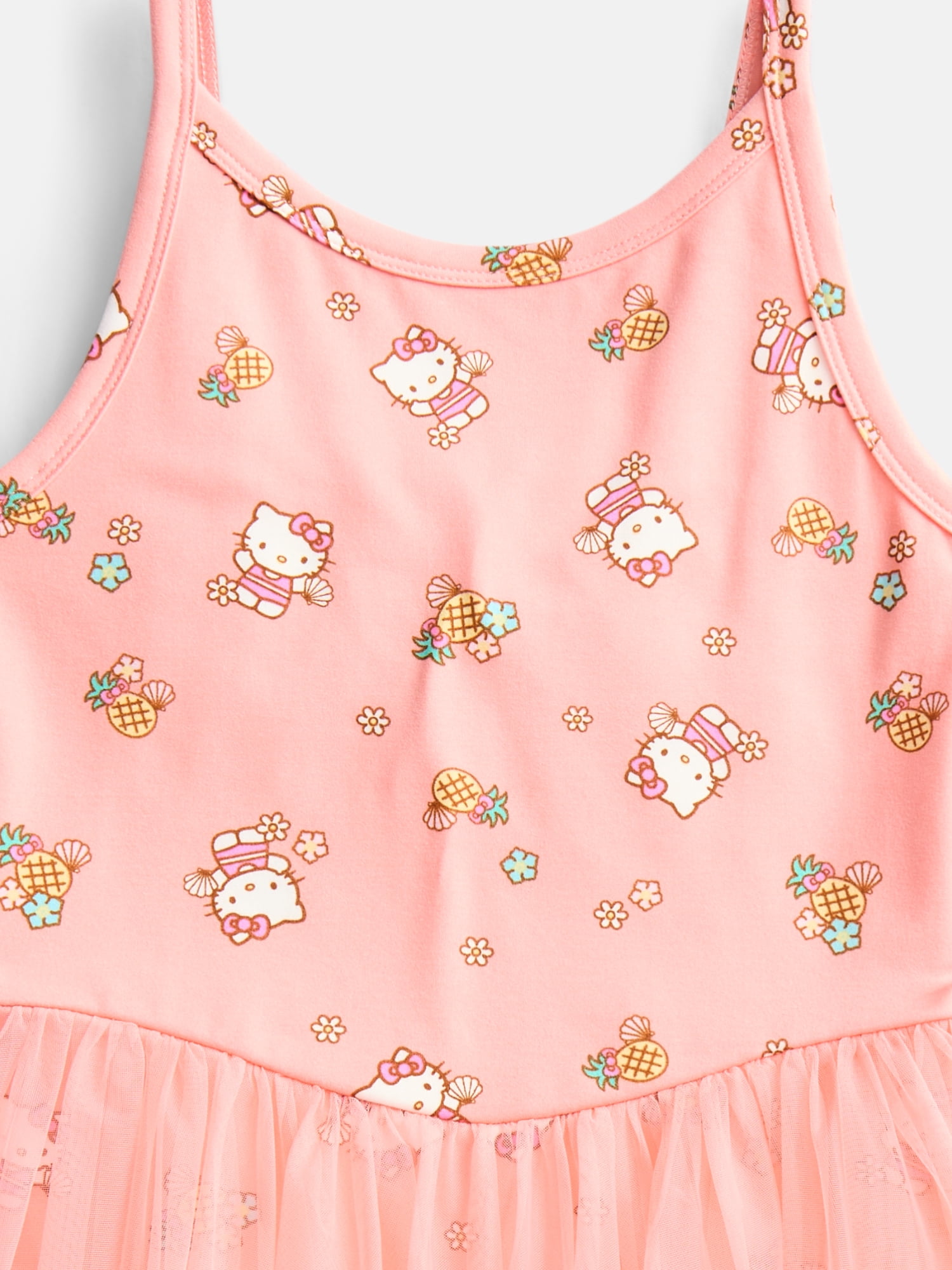 Hello Kitty Girls Sleeveless Allover Print Tulle Romper, Sizes 4-12