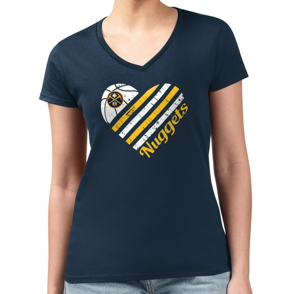 Women's G-III 4Her by Carl Banks Navy Denver Nuggets Super-Slim Fit Lightweight Heart Team V-Neck T-Shirt