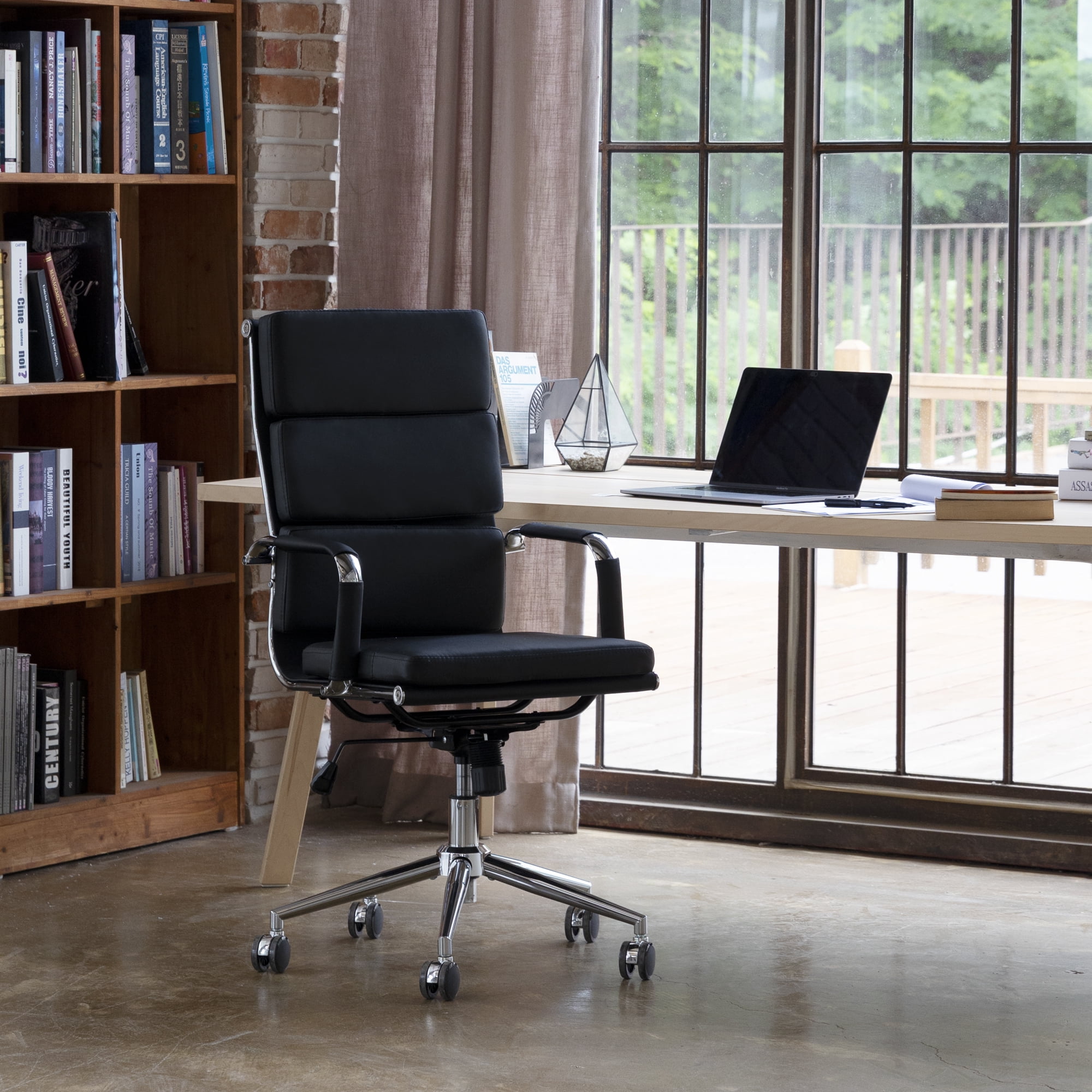 NEO CHAIR Conference Office Chair Century Modern High-Back Cushioned, Black