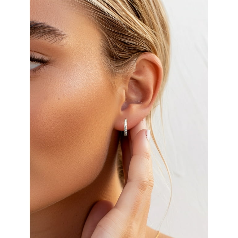 ★Hei★ sv925 cubic thin hoop earring ChicSilver 925 Sterling Silver Tiny Hoop Earrings for Women