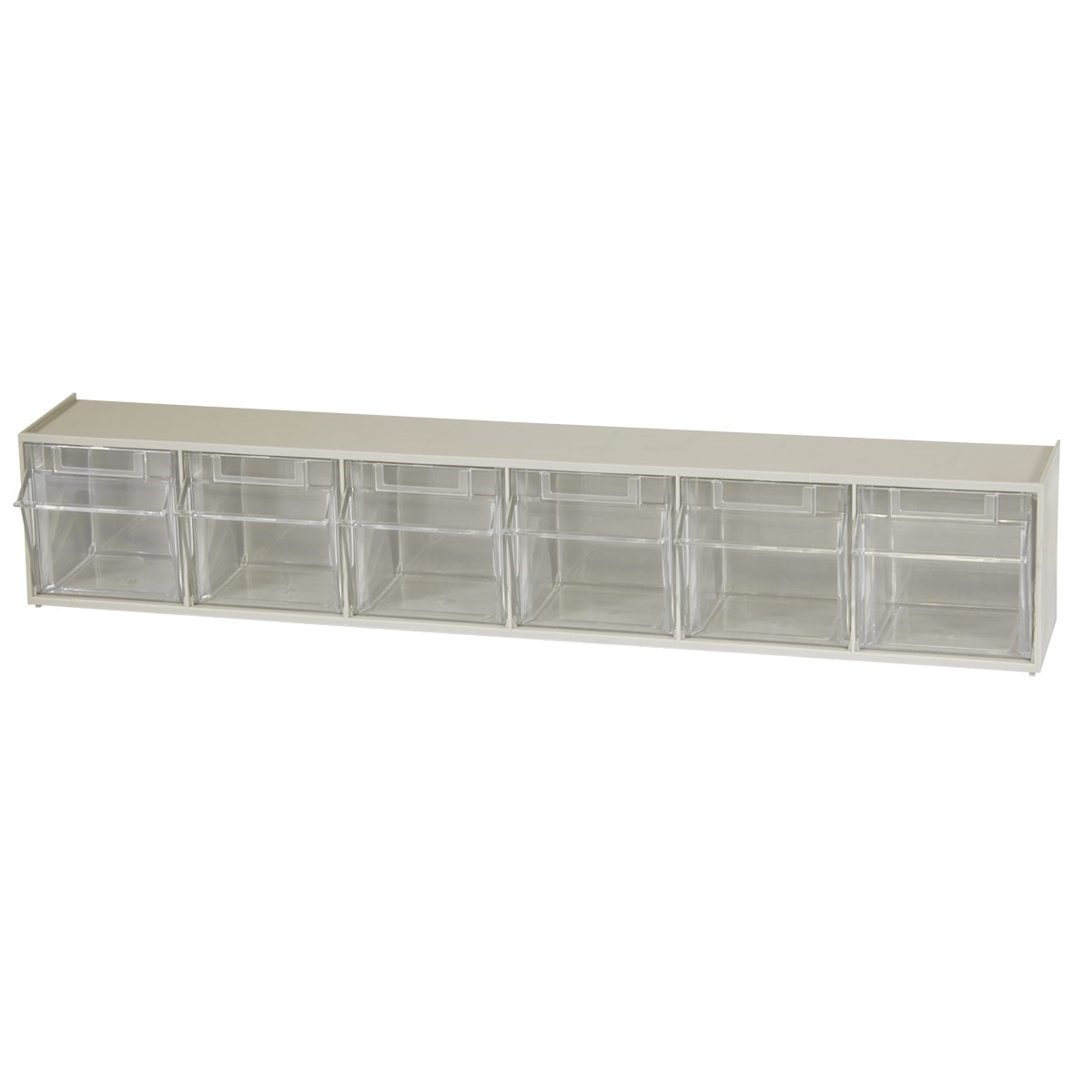 Akro-Mils TiltView Horizontal Plastic Organizer Storage System Cabinet with 6 Tip Out Bins, (23-5/8-Inch Wide x 4-1/2-Inch High x 3-3/4-Inch Deep), Stone 06706 - image 5 of 7