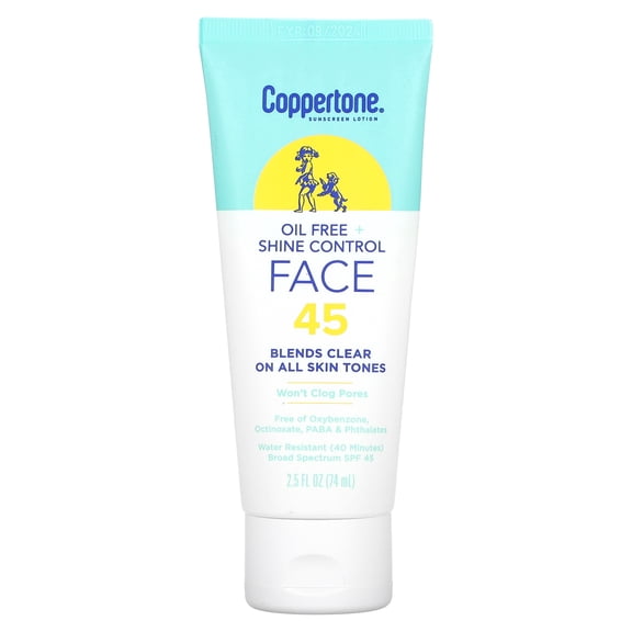 Coppertone, Sunscreen Lotion, Oil Free   Shine Control, Face, SPF 45, 2.5 fl oz (74 ml)